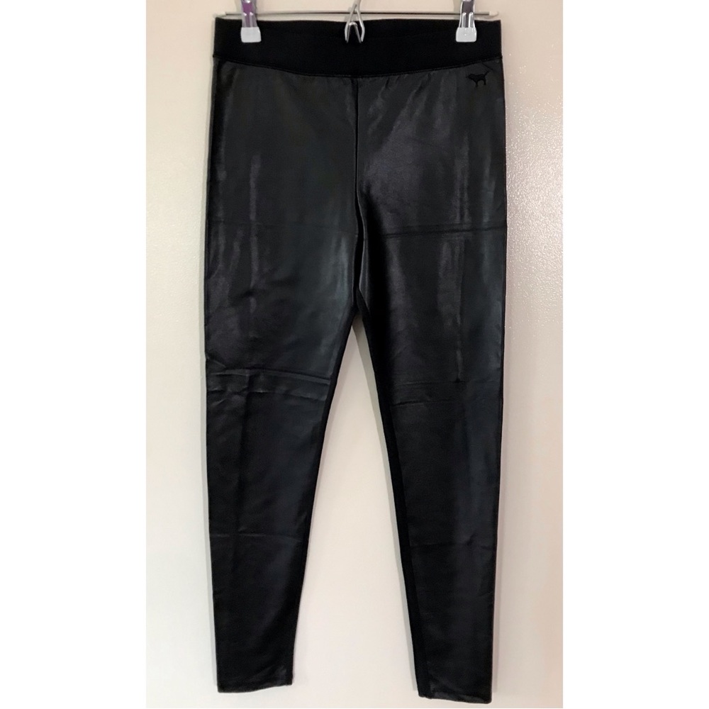 PINK • S • Black Faux Leather Front Cotton Back Leggings Victoria’s Secret